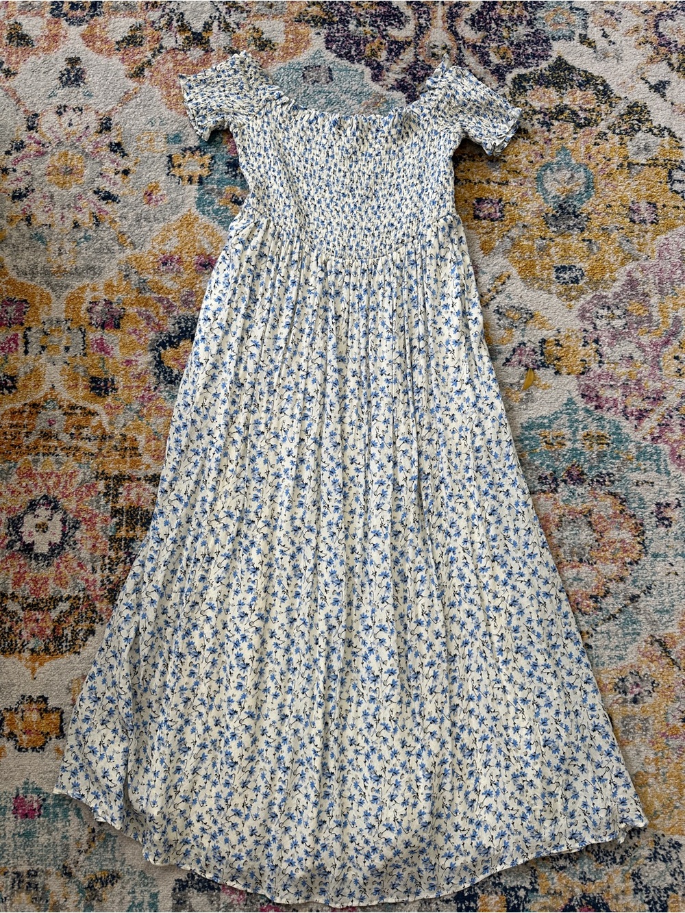Urban Outfitters Emily off the shoulder blue floral dress NWT Size S